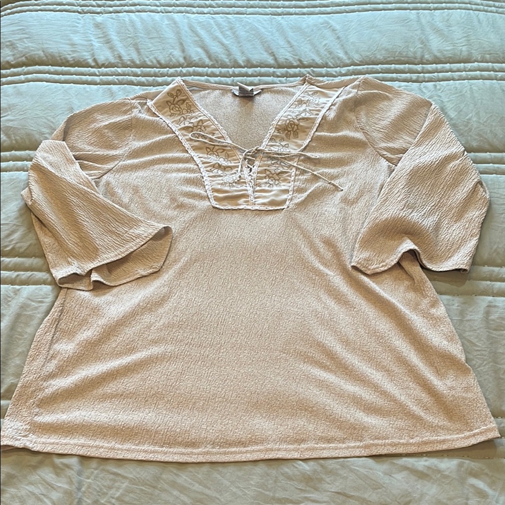 Avenue Beige Embroidered Blouse
